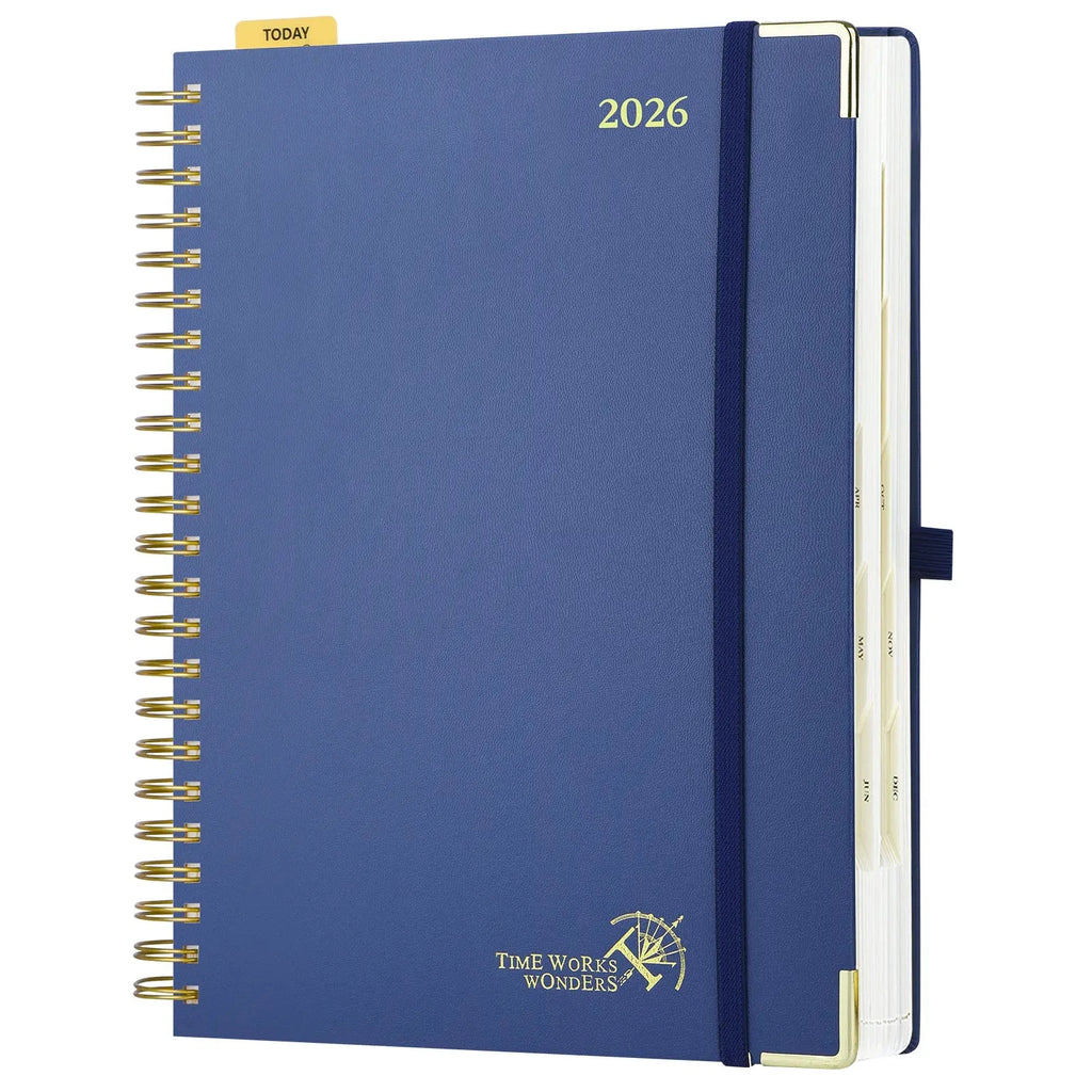POPRUN Calendar 2026 Daily Planner 21.5 X 14.5 Cm, Daily Calendar A5 1 Day 1 Page (Monday - Sunday), Diary (Jan.2026-Dec.2026) Ring Binder With Hard Cover, Plastic Ruler - Pacific Green