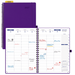 A4 Size Spiral 15-minute 2027 Weekly Planner PU Leather Softcover Appointment Book