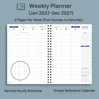 A4 Size Spiral 15-minute 2027 Weekly Planner PU Leather Softcover Appointment Book