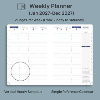 8.25"x11.75" Weekly 2027 Planner Softcover|15-Minute Intervals