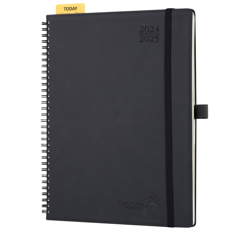 POPRUN Academic Planner 2025-2026, K7-8.5" X 10.5", Hard Cover, Daily Weekly And Monthly Appointment Book With Hourly Time Slots, 100 GSM, Black - View #3