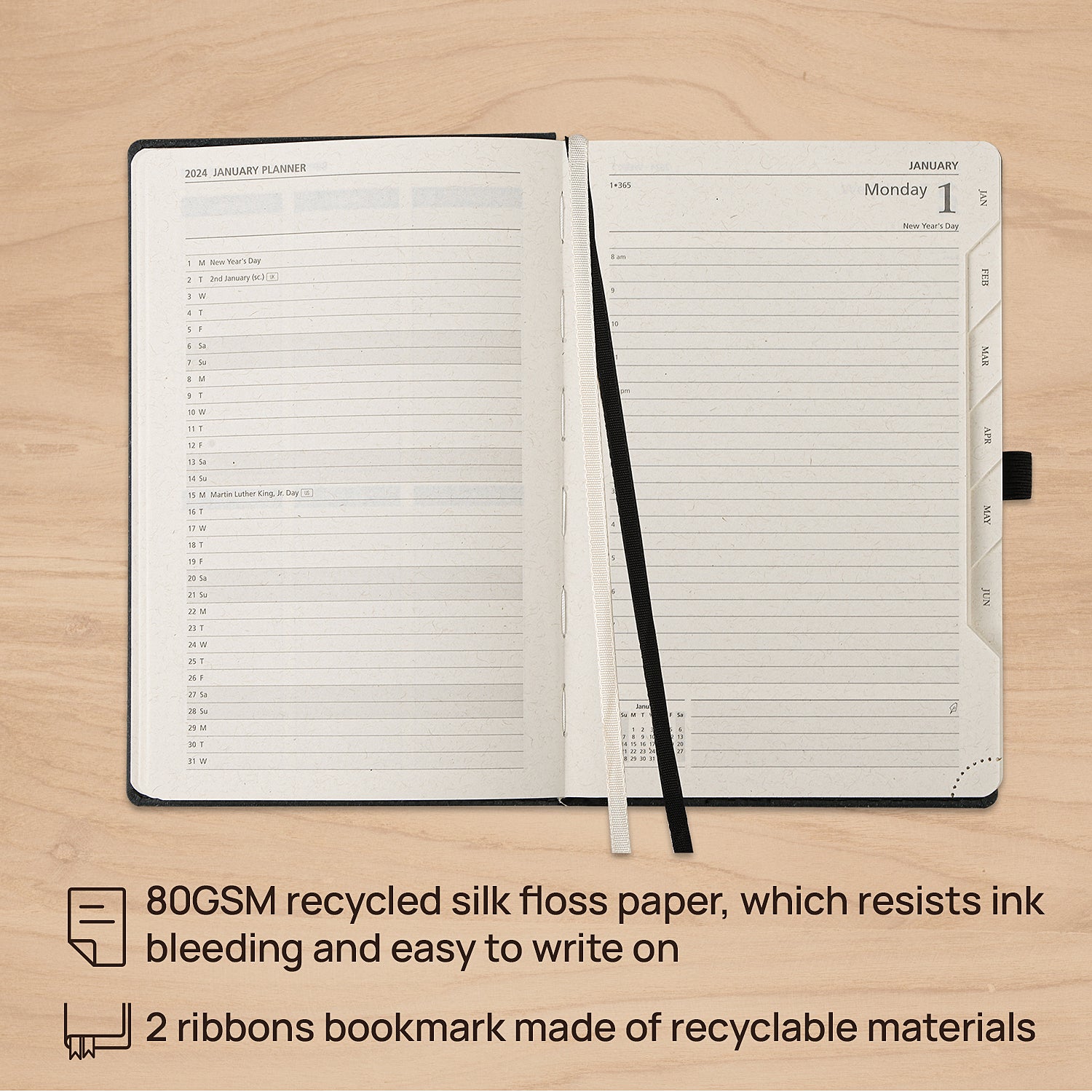 POPRUN Recycled 2024 Daily Planner One Page A Day - 100% Eco-Friendly  Materials - 2024 Agenda Hourly Appointment Book with Monthly Calendar,  Folded
