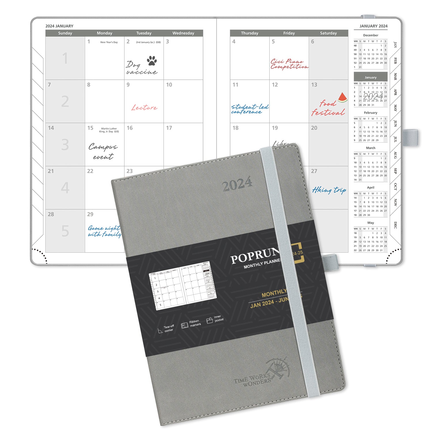  POPRUN 2024 Planner Daily Weekly and Monthly 8.5''x