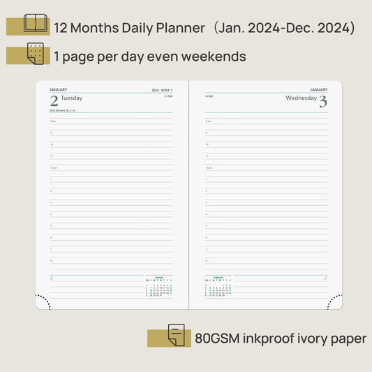 POPRUN 2024 Planner Daily Weekly and Monthly 8.5'' x 6.25'' - Vertical  Agenda 2024 with Hourly Schedule, Tabs & Calendars, Monthly Planner Spiral