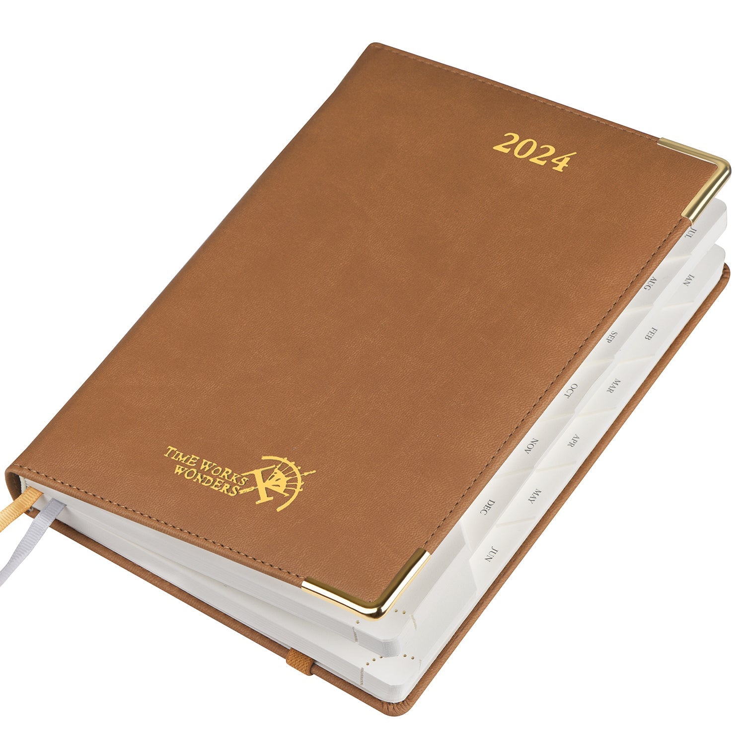 POPRUN Daily Planner 2024 One Page per Day with Vegan Leather Hardcover -  Agenda 2024 Hourly Appointment Book with Monthly Tabs, Inner Pocket, 5.5 x