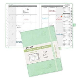 POPRUN 2026 Monthly Planner Mint Green