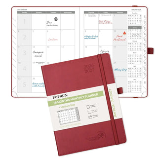 POPRUN 2026 Monthly Planner Wine Red