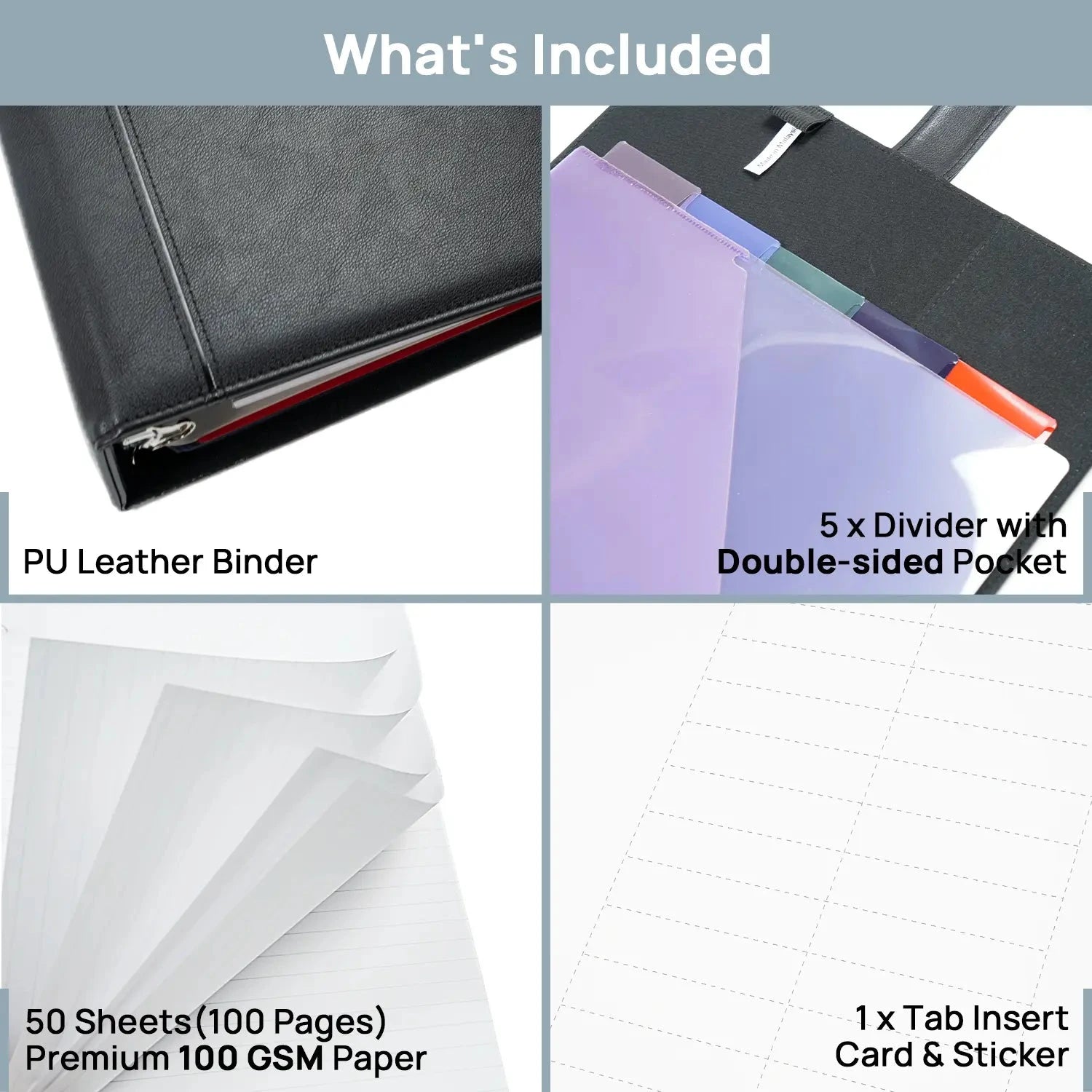 business card 3 ring binder pages Black PU Leather 1.5" 3-Ring Binder – Compact Business Organizer