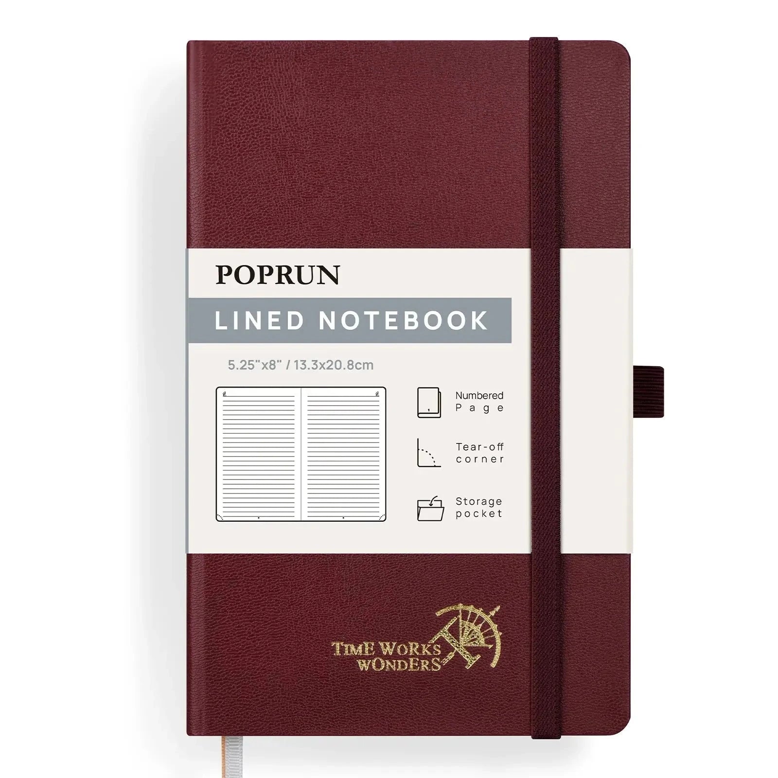 Single Medium A5 Hardcover Lined Notebook - Burgundy Red